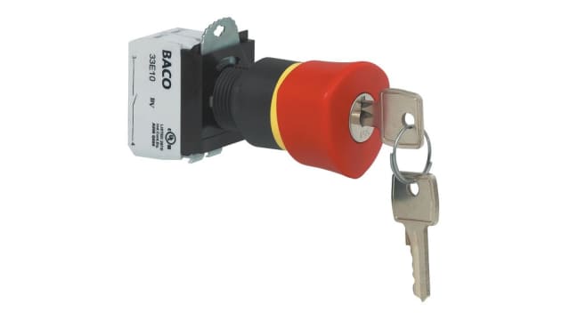 BACO L22GR Series Latching Emergency Stop Push Button, 22mm Cutout, 1 NO + 1 NC, IP66 | L22GR01B