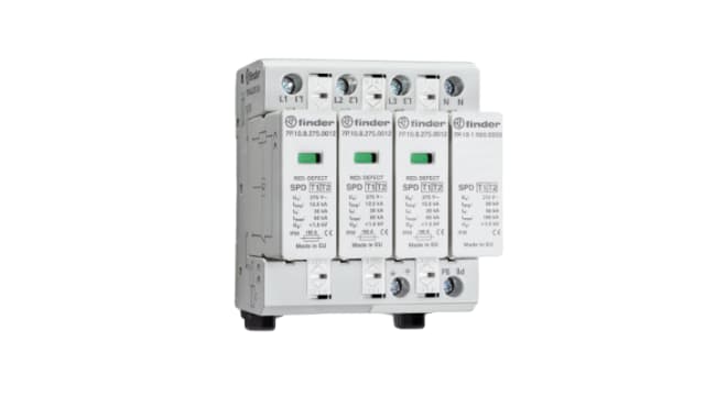 Finder 3 Phase Surge Protector, 30 kA, 1.5 kV, DIN Rail | 7P1482751012