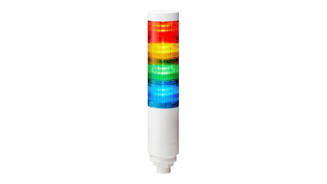 Patlite LR Series Multicolour Signal Tower, 4 Lights, 24 V dc, Nut Mounted | LR6-402WCNW-RYGB+FB295