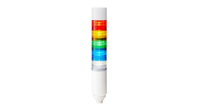 Patlite LR Series Multicolour Buzzer Signal Tower, 5 Lights, 24 V dc, Nut Mounted | LR6-502WCBW-RYGBC+FB295