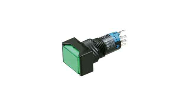 Idec AL6H Series Illuminated Push Button Switch, Momentary, Panel, 16.2 mm Cutout, 2 CO, Green LED, IP65, 24 V dc 220 V | AL6H-M24PG