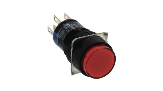 Idec AL6M Series Illuminated Push Button Switch, Latching, Panel, 16.2 mm Cutout, 2 CO, Red LED, IP65, 24 V 220 V | AL6M-A21PR