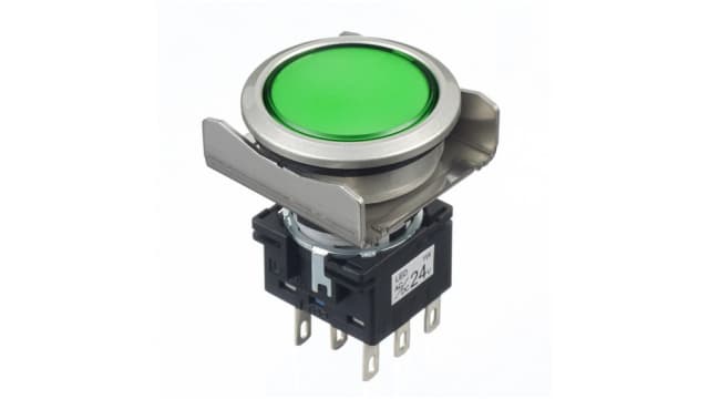 Idec, LB6MP, Panel Mount Green LED Pilot Light, 18.2mm Cutout, IP65, Round, 24V dc | LB6MP-1T04G