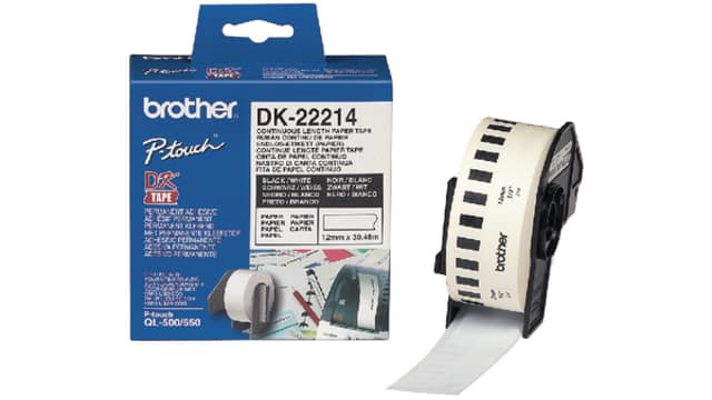Brother DK Black on White Label Printer Tape, 30.48 m Length, 12 mm Width | DK-22214
