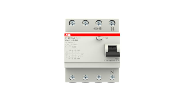 ABB FH200 RCCB, 63A, 4 Pole, 30mA, Type AC, 230/400V ac | 2CSF204006R1630  FH204 AC-63/0,03