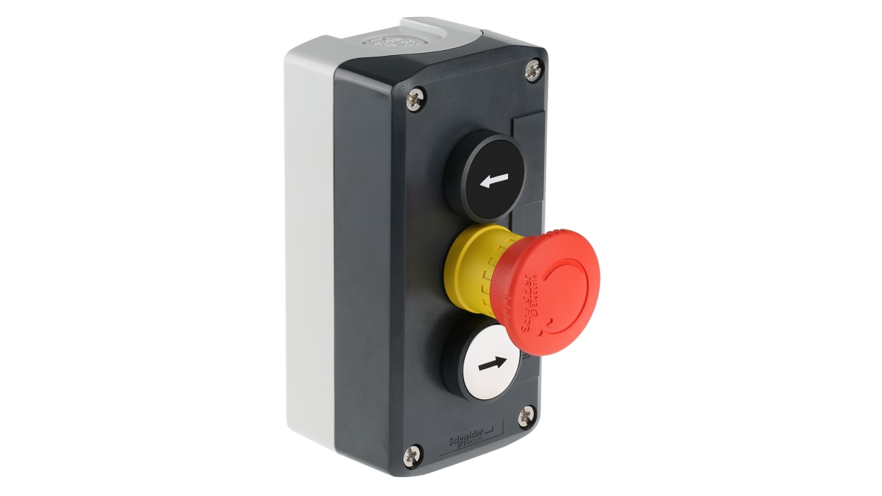 Schneider Electric Latching, Spring Return Control Station Switch - 2NO,  NC, Polycarbonate, 3 Cutouts, Black, Red,