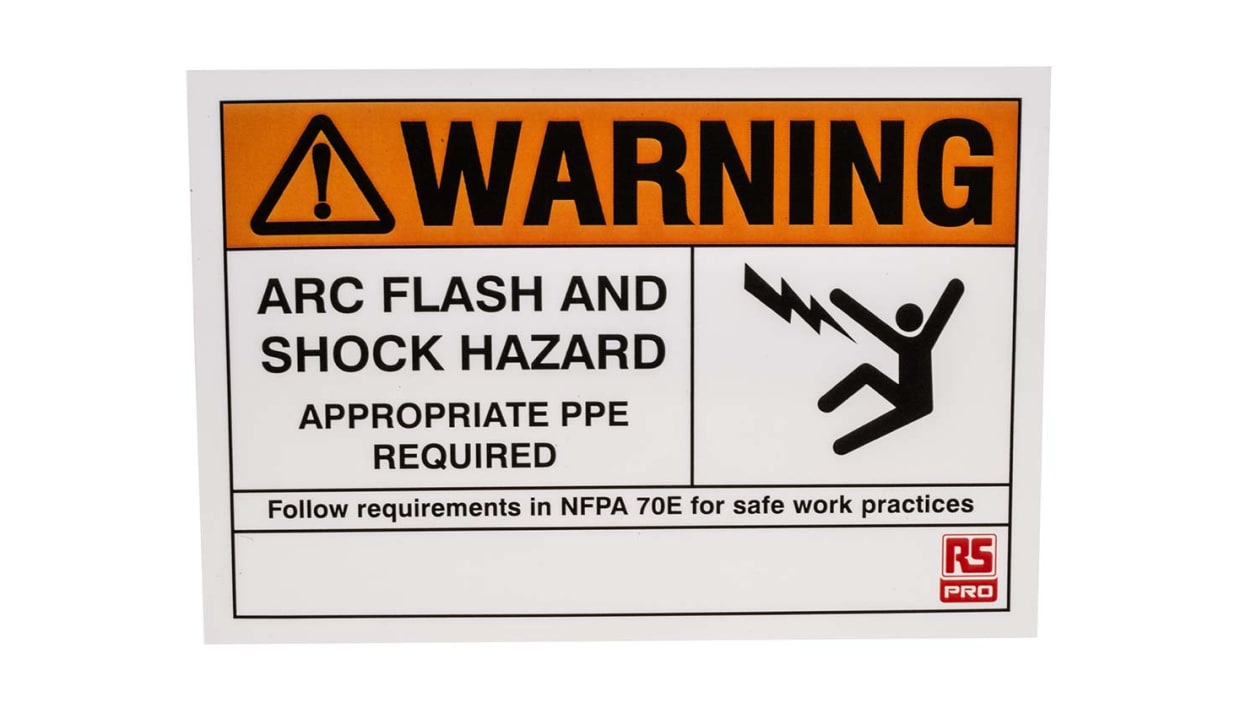 rs pro 危険警告ラベル arc flash and shock hazard 英語語 ポリスチレンビニール 黒 白 オレンジ 白