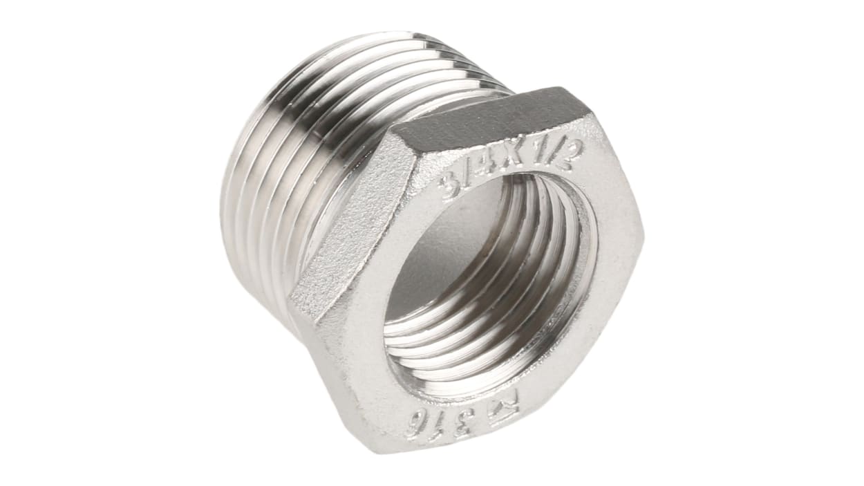 Rs Pro Stainless Steel Hexagon Bush 3 4in R T Male X 1 2in G P Female 0 91in Rs Components