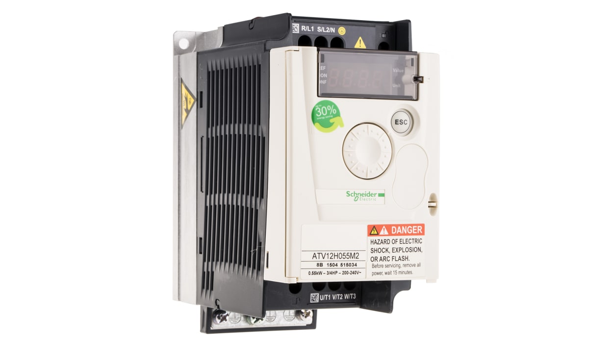Atv12h055m2 Schneider Electric Altivar 12 Inverter Drive 1 Phase In 400hz Out 0 55 Kw 230 V 6 7 A Rs Components