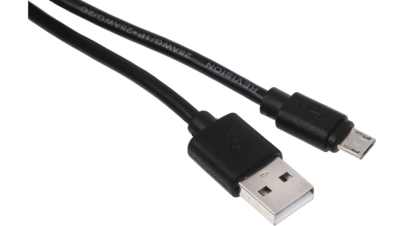 Cable USB 2.0 RS PRO, con A. USB A Macho, con B. Micro USB B Macho, long. 1.8m, Negro | RS