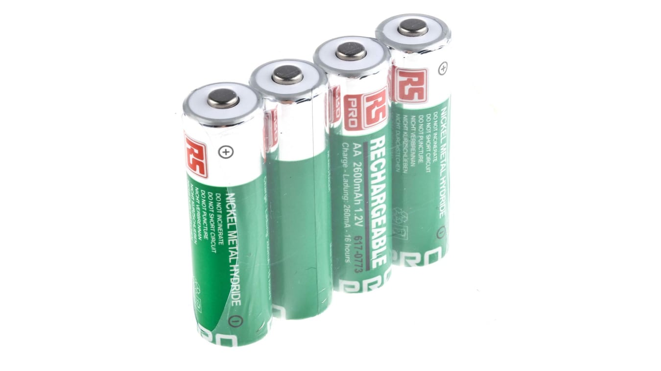 RS PRO AA NiMH Rechargeable AA Batteries, 2.6Ah, 1.2V - Pack of 4 | RS