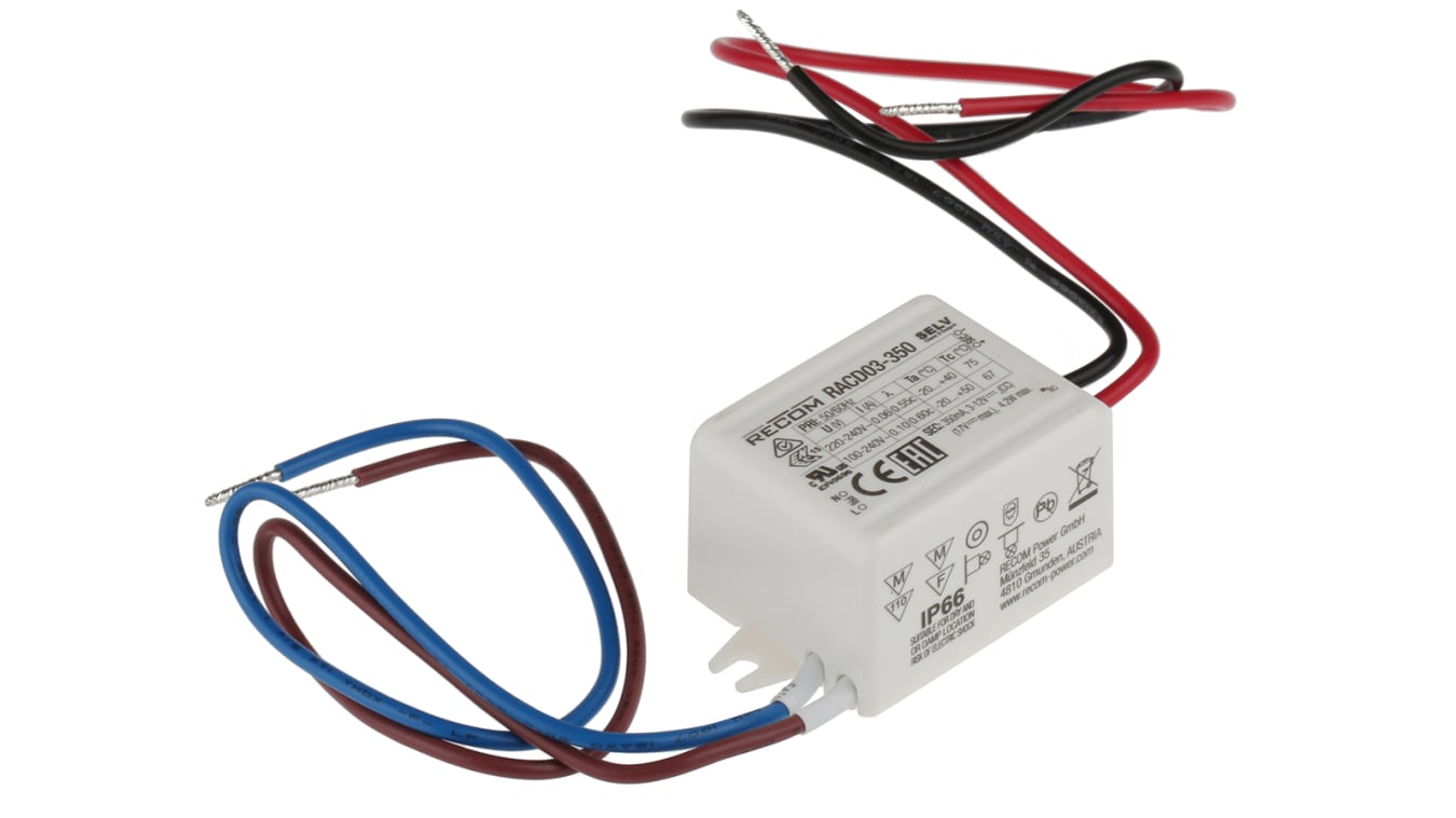 Migration afspejle krog RACD03-350 | Recom LED Driver, 3 → 15V dc Output, 3W Output, 350mA Output,  Constant Current / Constant Voltage | RS