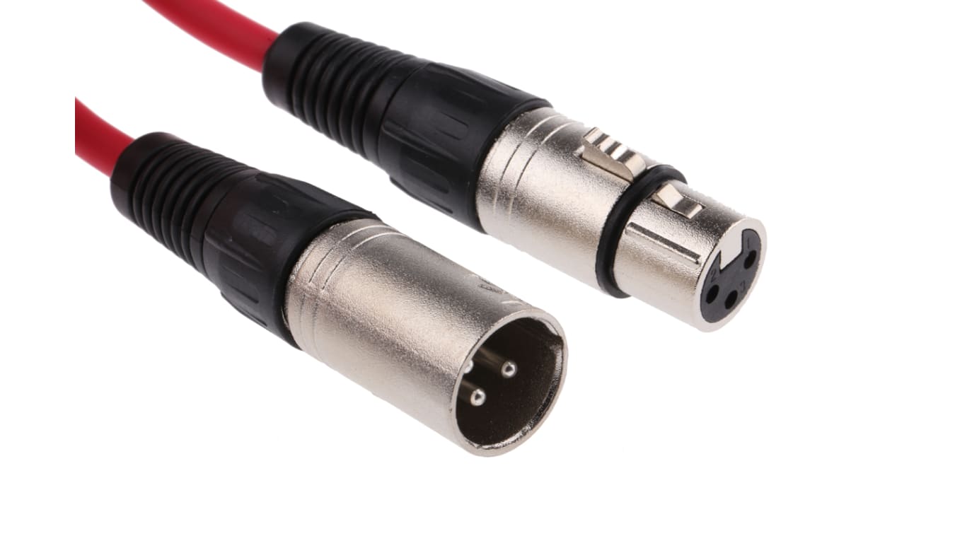 RS PRO Female 3 Pin XLR to Male 3 Pin XLR Cable, Red, 3m | RS
