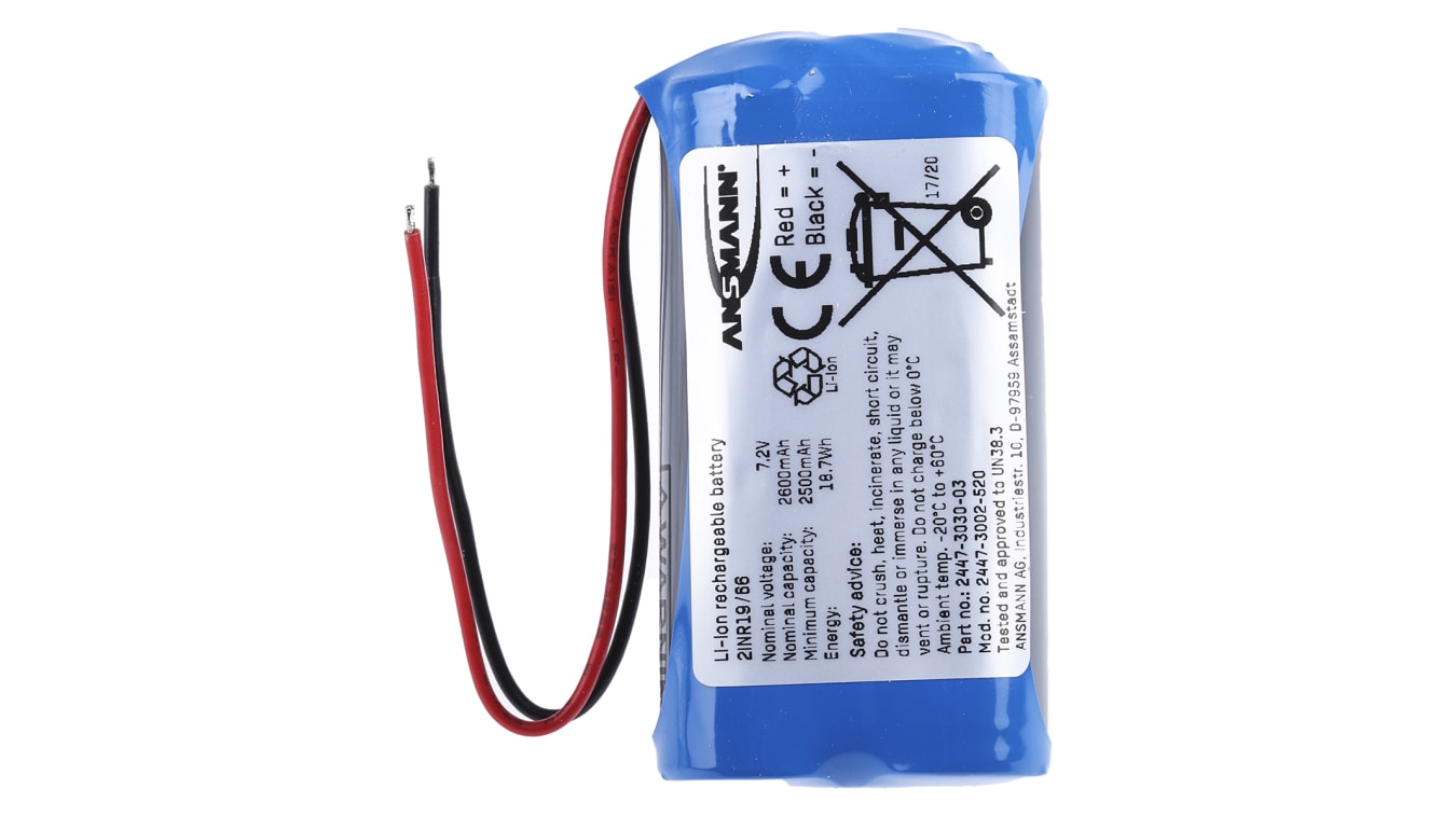 2447-3002 | Batería de Ión-Litio, 7.2V, 2.6Ah, 2 celdas, terminación en cable RS