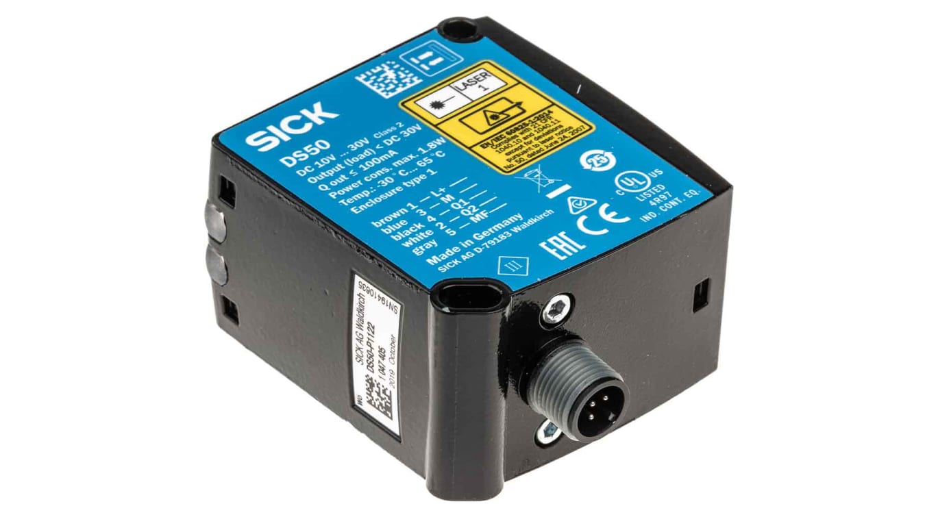 DS50-P1122 | Sensor de distancia rectangular Sick, Sistema Supresión de  Fondo, alcance 200 mm → 10 m., salida PNP, Conector | RS