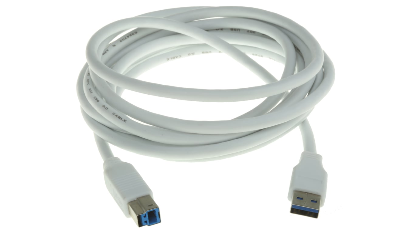 RS PRO USB-kabel, Hvid, A til USB B, 3m |