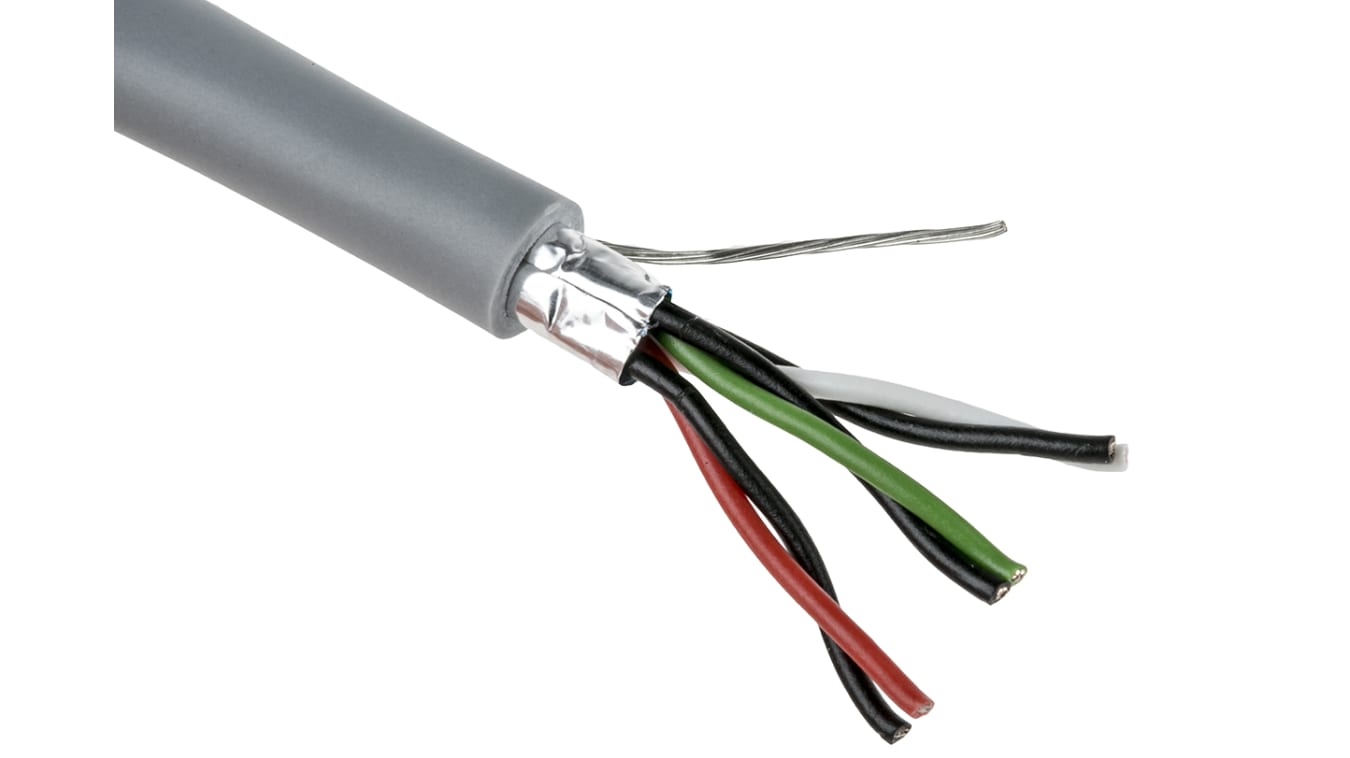 Cable datos apantallado RS PRO, 3 pares, 0,22 mm², 24 AWG, long. 100m, Ø ext. 5.9mm, funda PVC Gris | RS