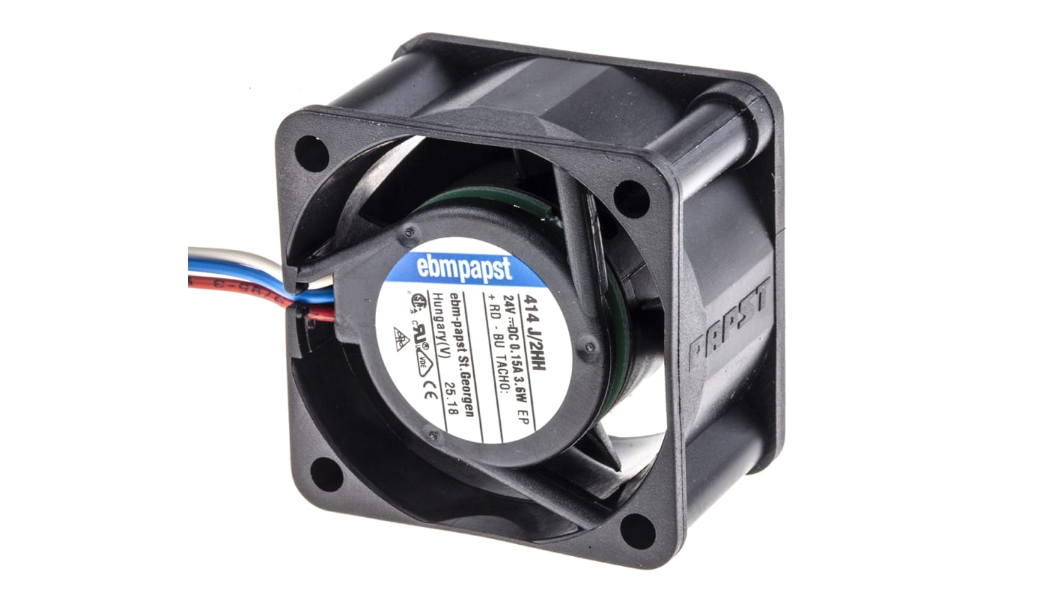 414j 2hh Ebm Papst 24 V Dc Dc Axial Fan 40 X 40 X 25mm 24m H 3 6w Rs Components