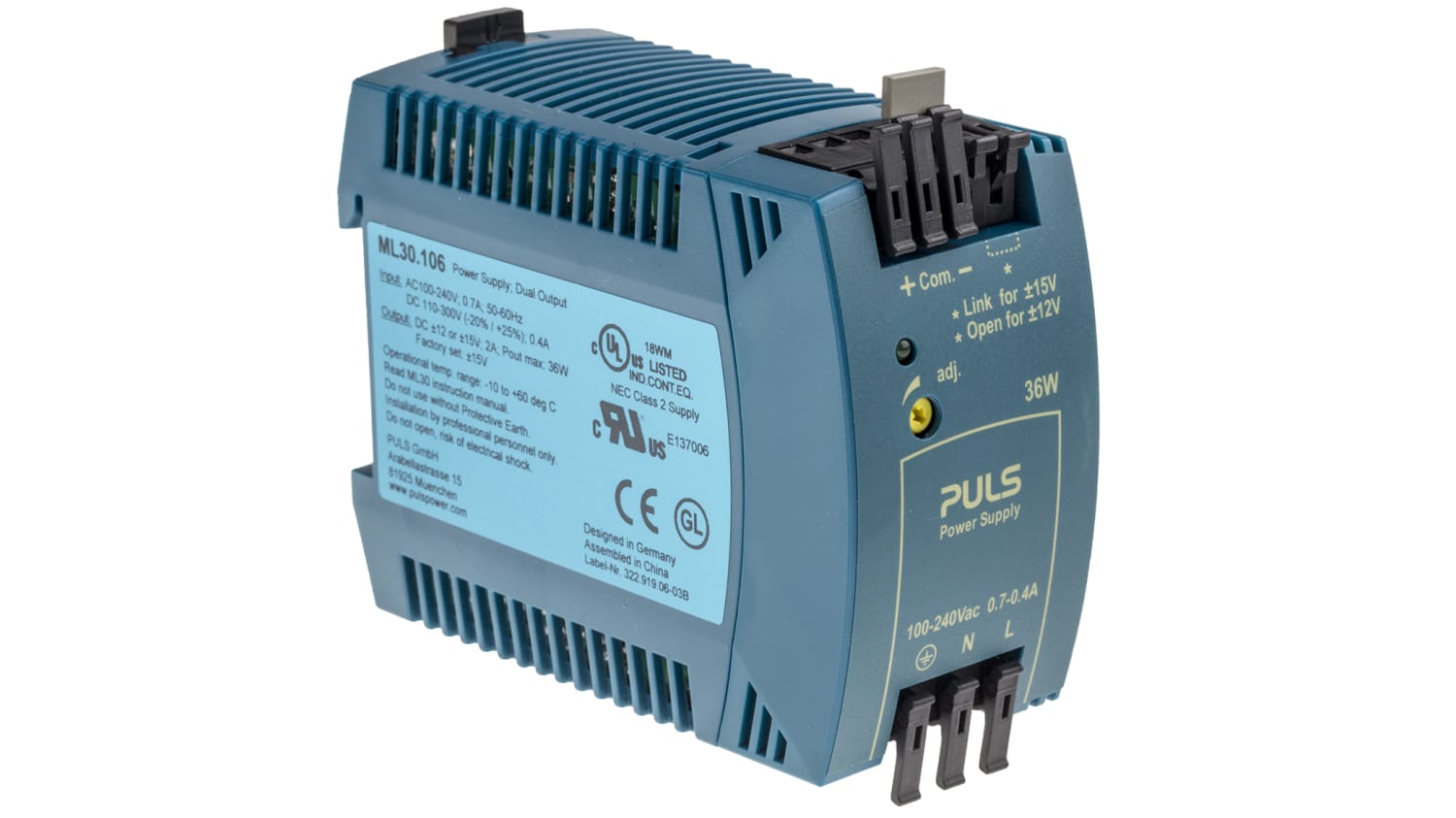 Ml30 106 Puls Miniline Mly Switch Mode Din Rail Panel Mount Power Supply 100 240v Ac Input Voltage 12 V Dc 15 V Dc Rs Components