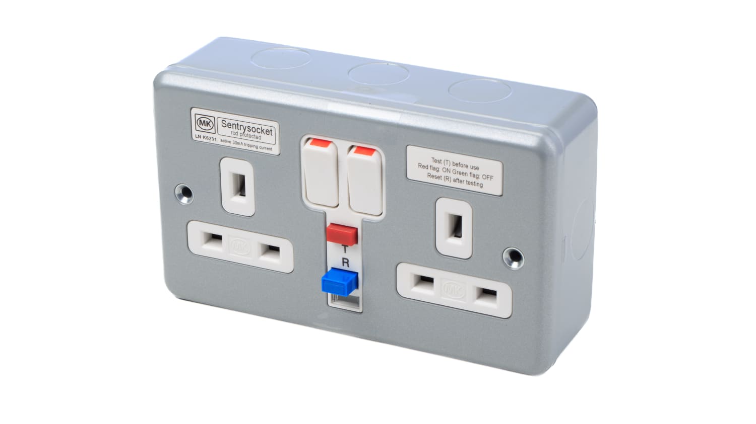 mk metal clad rcd double socket