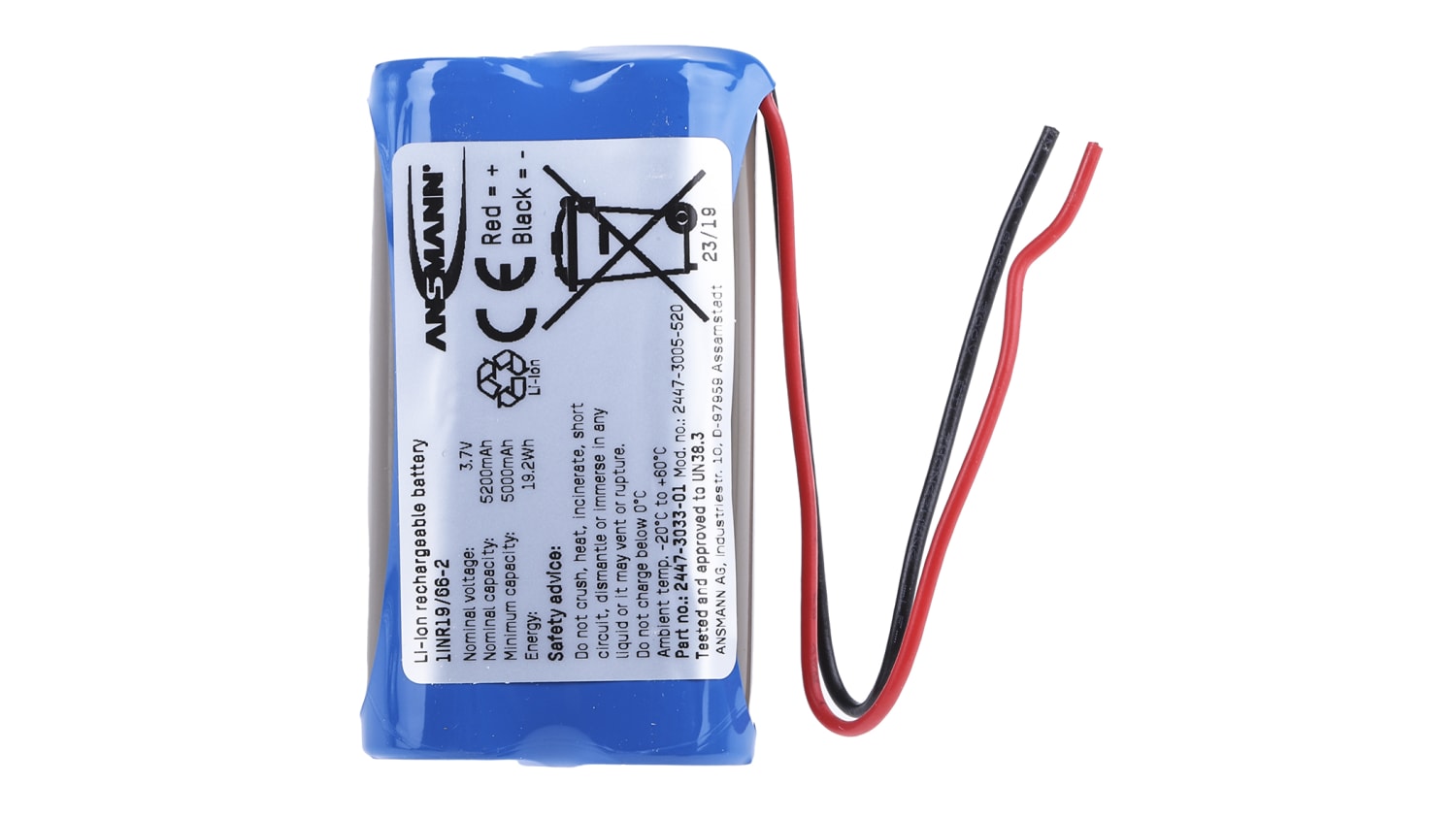 2447 3005 Ansmann 3 7v Lithium Ion Rechargeable Battery Pack 5 2ah Rs Components