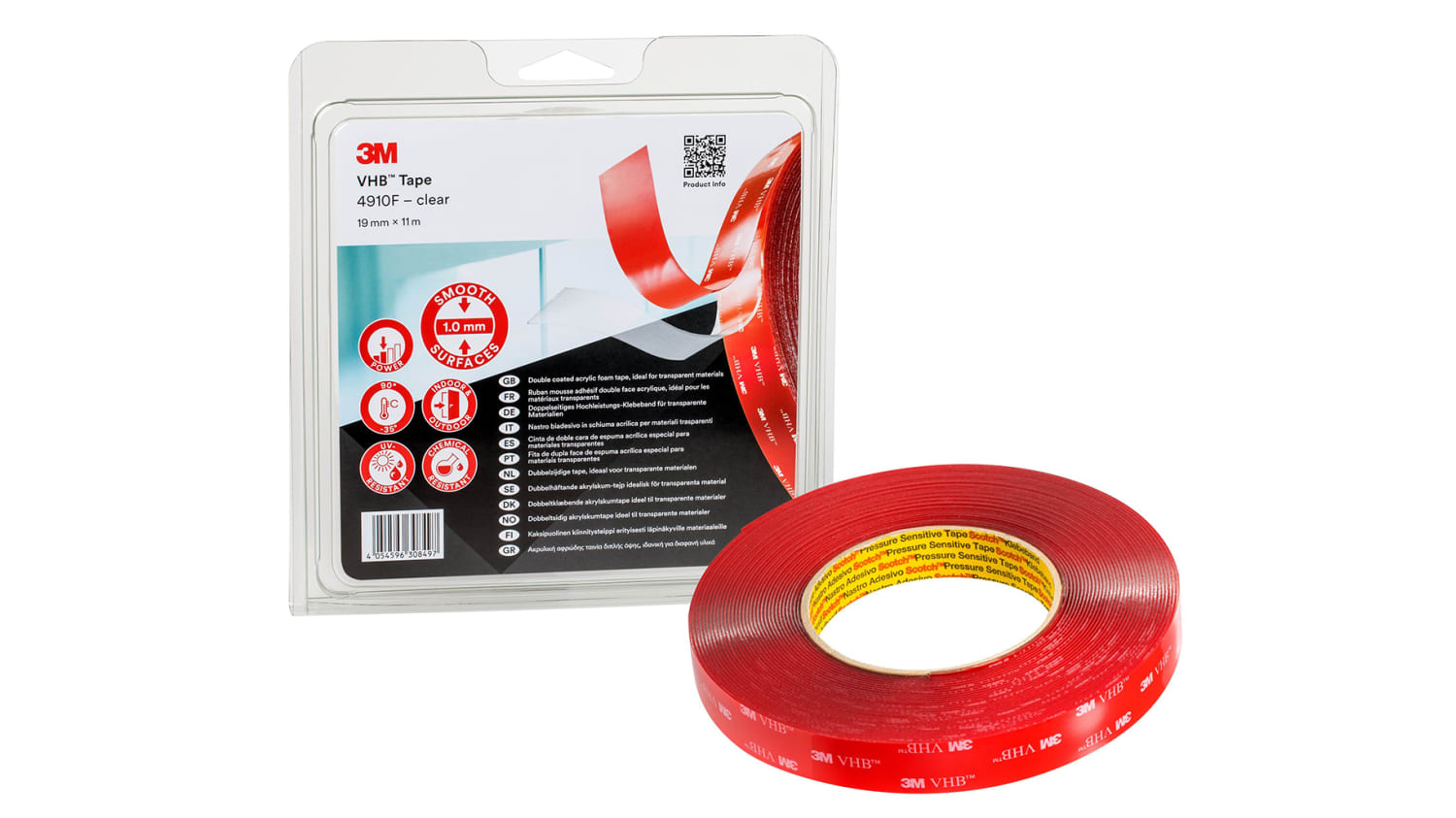 3m 4910f 19mm X 11m 3m 4910f Vhb Clear Foam Tape 19mm X 11m 1mm Thick Rs Components