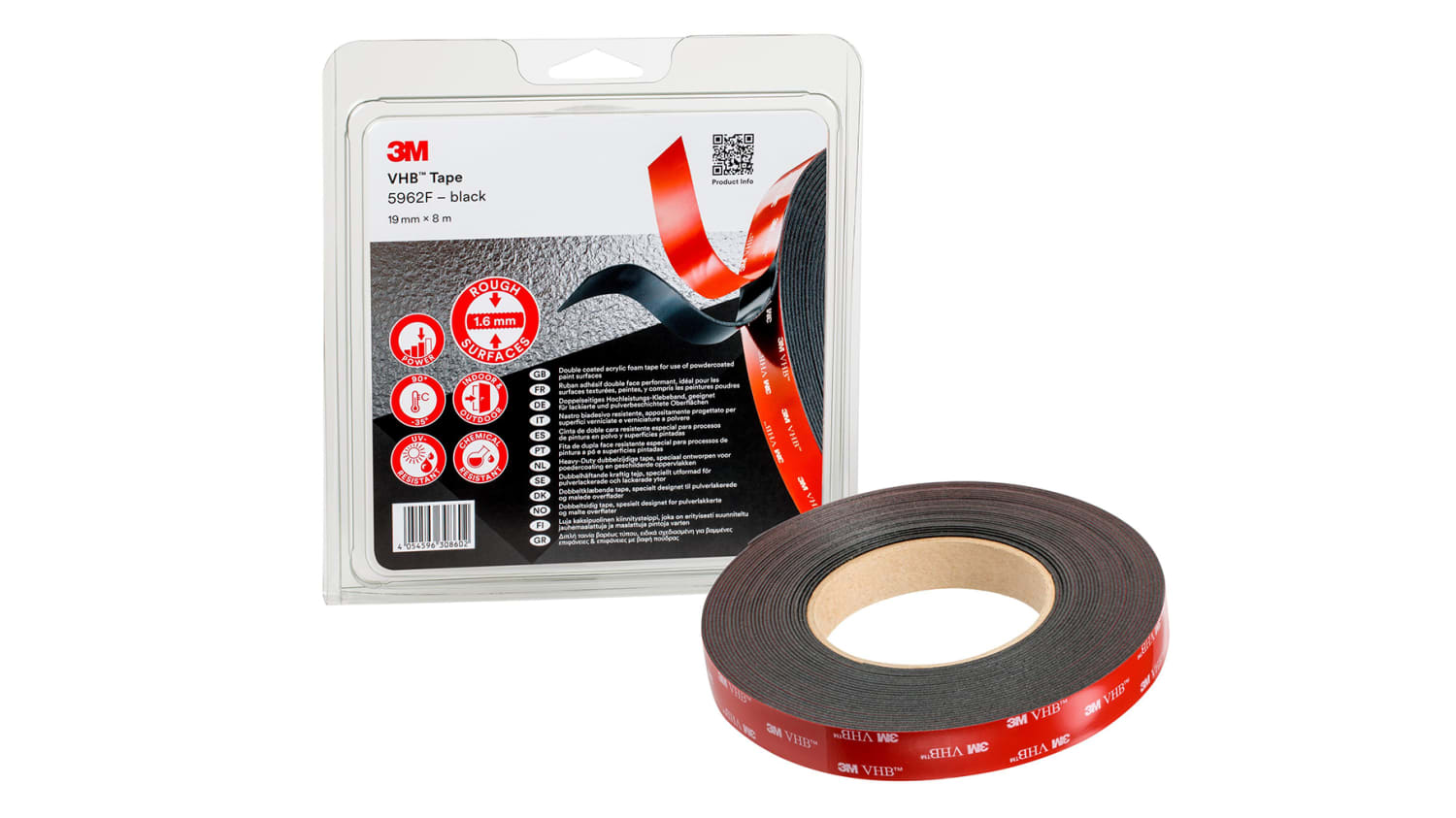 3m 5962f 19mm X 8m 3m 5962f Vhb Black Foam Tape 19mm X 8m 1 6mm Thick Rs Components