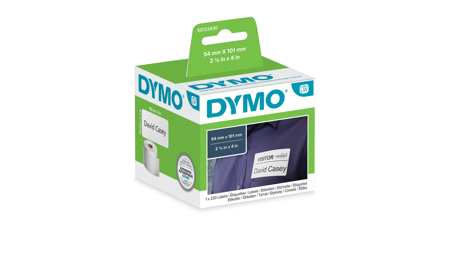Dymo Black on White Label Printer Tape & Label, 101 x 54mm Label Size