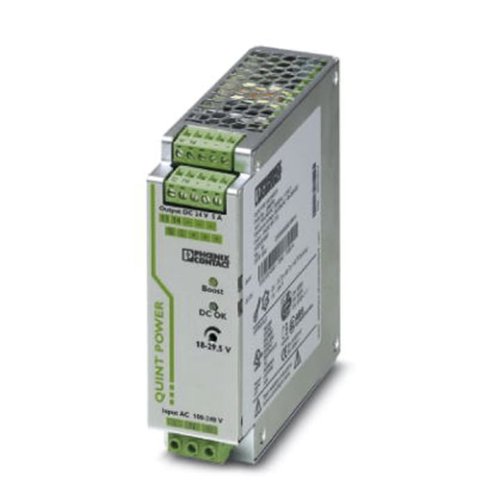 Phoenix Contact QUINT POWER Switched Mode DIN Rail Power Supply, 85 → 264V ac ac Input, 24V dc dc Output, 5A