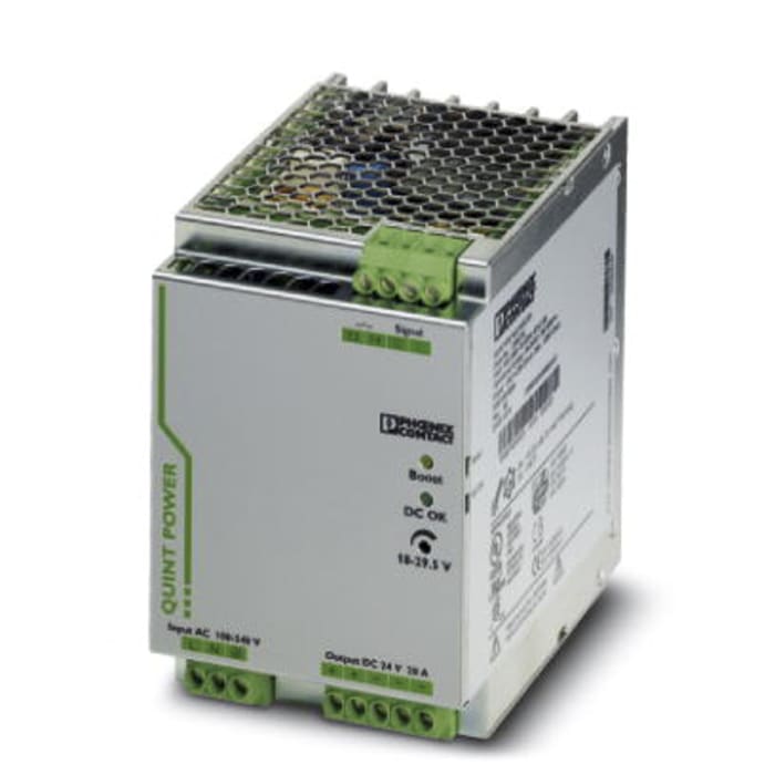Phoenix Contact QUINT POWER Switched Mode DIN Rail Power Supply, 85 → 264V ac ac Input, 24V dc dc Output, 20A