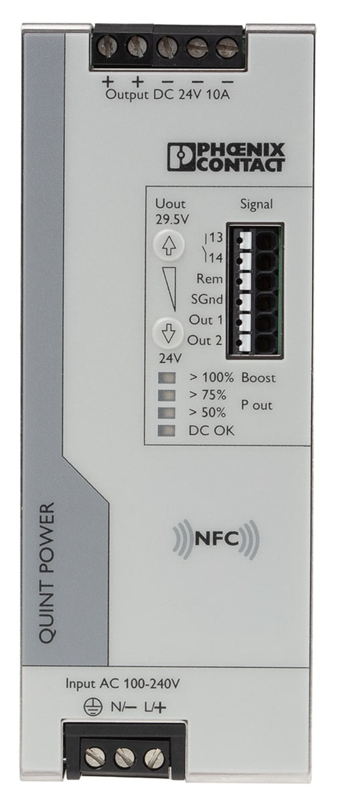 Phoenix Contact QUINT POWER Switched Mode DIN Rail Power Supply, 230V ac ac Input, 24V dc dc Output, 10A Output, 240W