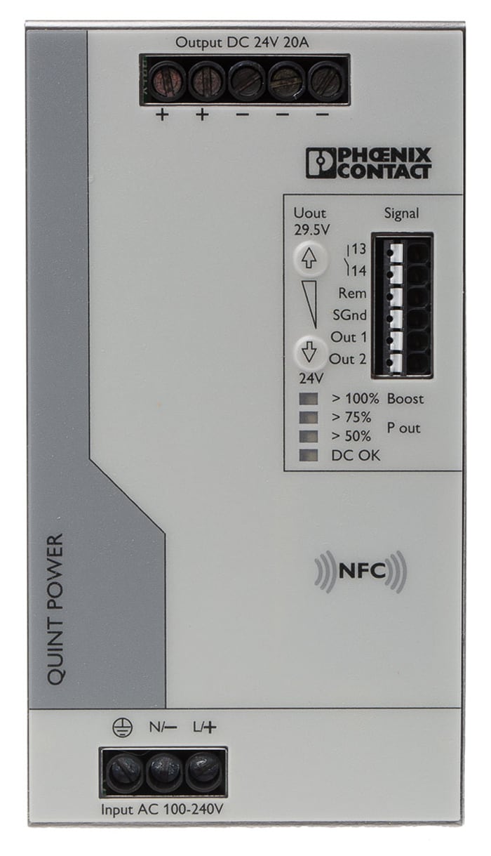 Phoenix Contact QUINT POWER Switched Mode DIN Rail Power Supply, 100 → 240 V ac / 110 → 250V dc ac Input,