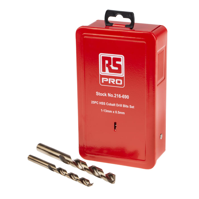 RS PRO 25 Piece Twist Drill Bit Set for Metal 13mm Max 1mm Min HSS E Cobalt Bits