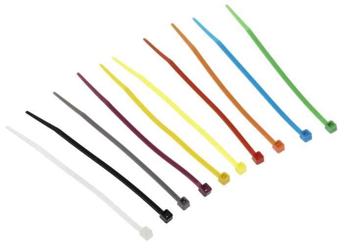 RS PRO RS PRO Cable Tie, 100mm x 2.5 mm, Assorted Nylon, Pk1000
