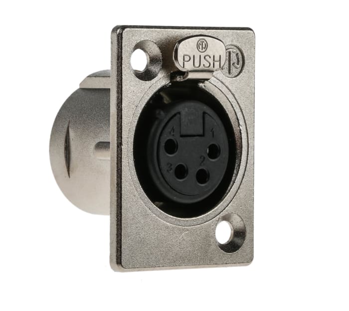 Neutrik Panel Mount XLR Connector, Female, 50 V, 4 Way, Silver over Nickel Plating