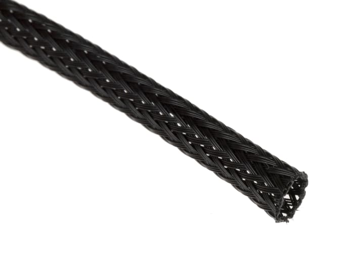 RS PRO, RS PRO Expandable Braided PET Black Cable Sleeve, 5mm Diameter, 5m  Length, 408-198