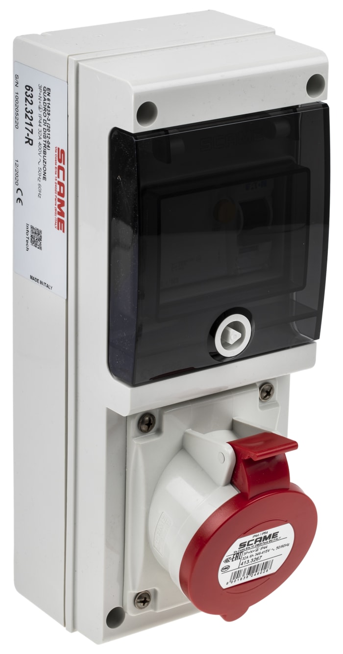 Scame, DOMINO IP44 Red Wall Mount 3P + N + E RCD Industrial Power Connector Socket, Rated At 32A, 415 V