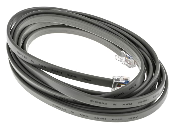 RS PRO Male RJ12 to Male RJ12 Telephone Extension Cable, Grey Sheath, 3m
