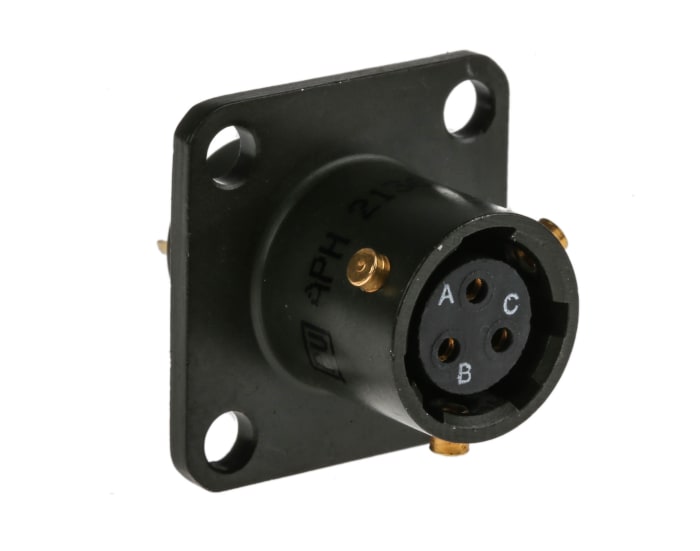 Connecteur cylindrique Femelle, 3 Contacts, Femelle, Amphenol Limited, A souder