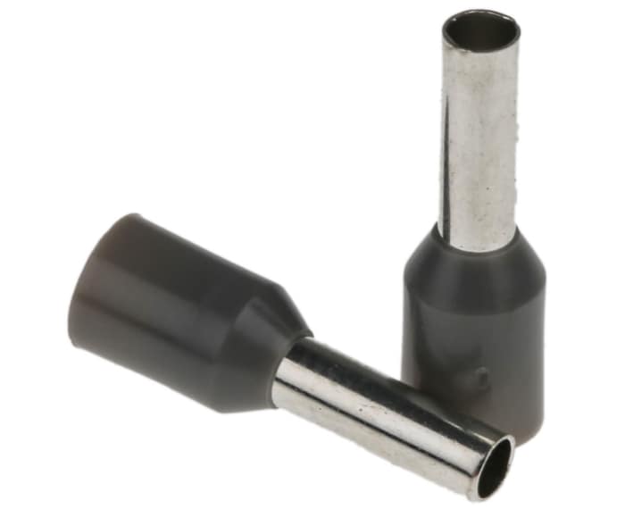 RS PRO Insulated Crimp Bootlace Ferrule, 8mm Pin Length, 2.2mm Pin Diameter, 2.5mm² Wire Size, Grey