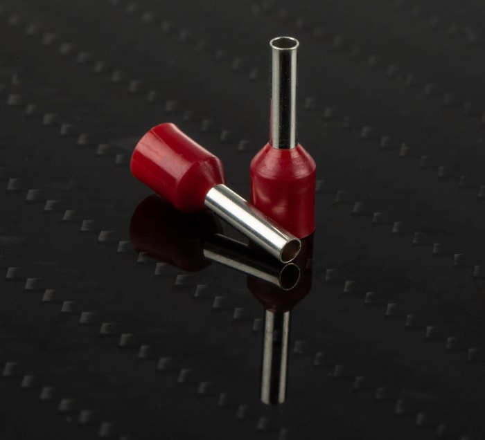 RS PRO Insulated Crimp Bootlace Ferrule, 8mm Pin Length, 1.7mm Pin Diameter, 1.5mm² Wire Size, Red