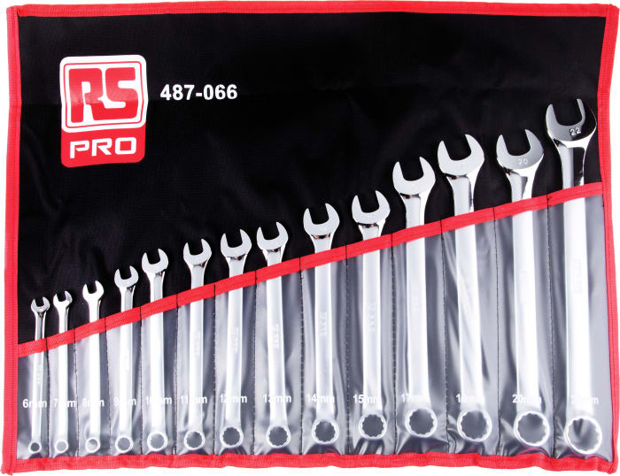 RS PRO 14-Piece Spanner Set, 6 → 22 mm, Chrome Vanadium Steel