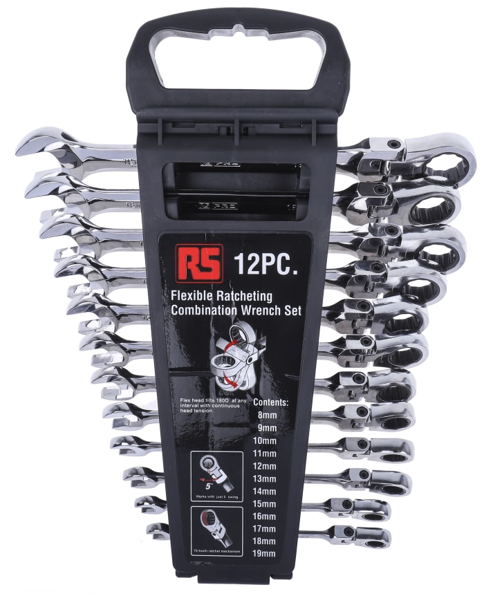RS PRO 12-Piece Spanner Set, 8 → 19 mm, Chrome Vanadium Steel