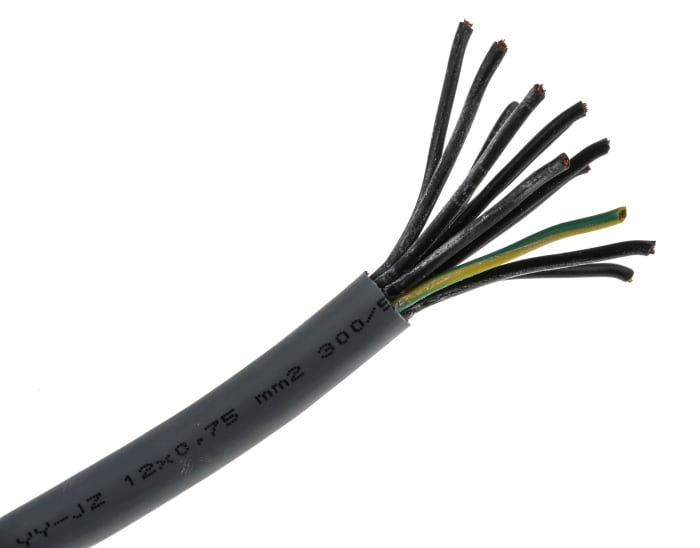 Câble de commande RS PRO 300 V, 12G 0,75 mm², 18 AWG, gaine en Chlorure de polyvinyle PVC, Gris, 50m