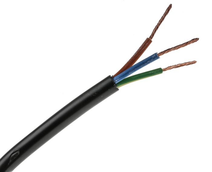RS PRO 3183Y 1 mm² 3 Core Power Cable, H05VV-F, Black PVC, 100m