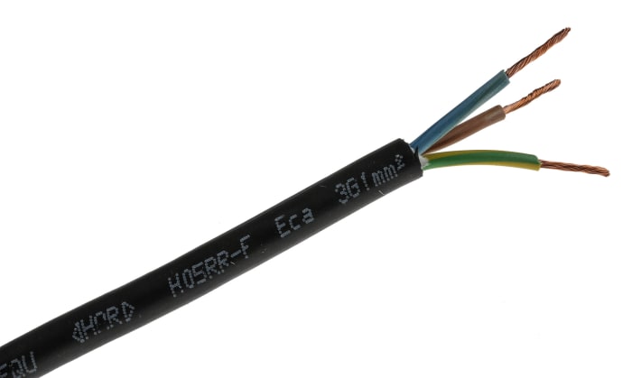 RS PRO 318-TRS 1 mm² 3 Core Power Cable, H05RR-F, Black Rubber, 50m
