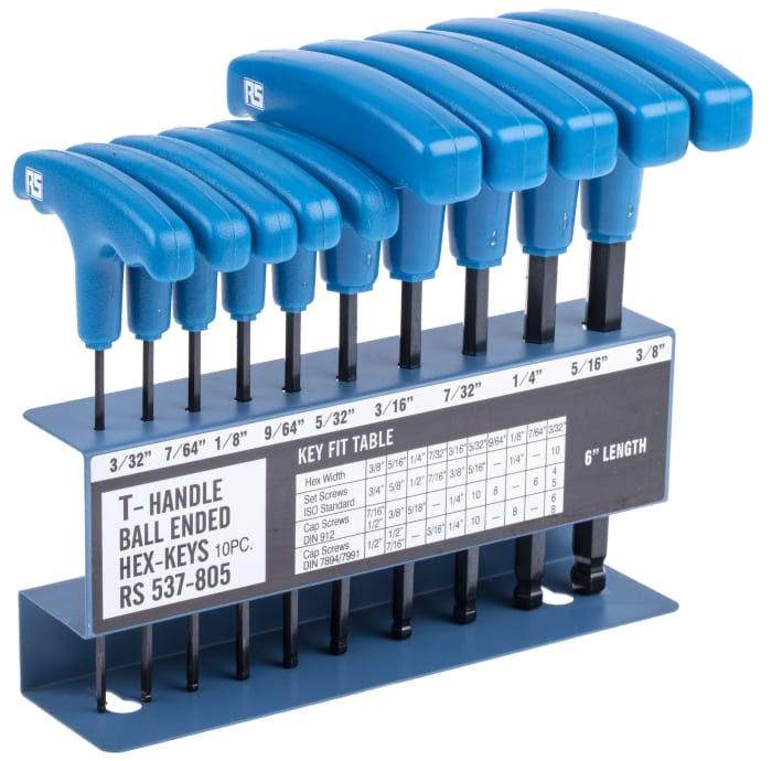 RS PRO 10 piece T Shape Imperial Hex Key Set, 3/32 → 3/8in