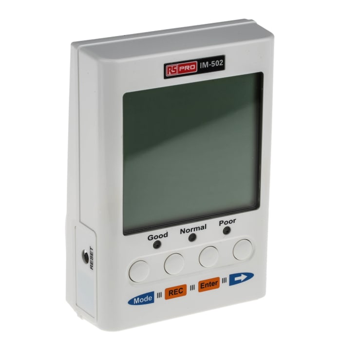 RS PRO IM-502 Air Quality Monitor for CO2, Humidity, Temperature, +122 °F, +50 °C Max, 95%RH Max, Mains-Powered
