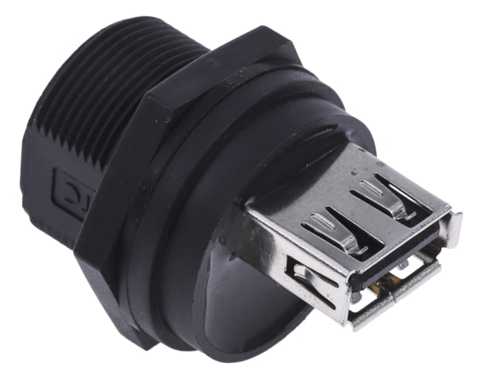 Conector USB RS PRO, Hembra, 2 puertos, Recta IP67, Montaje en Panel,  Versión 2.0, 1.5A