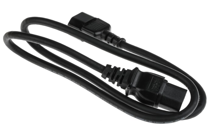 RS PRO Straight IEC C15 Socket to Straight IEC C14 Plug Power Cord, 1m